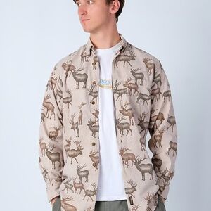 Woolrich Men's Beige Animal deer Print Shirt